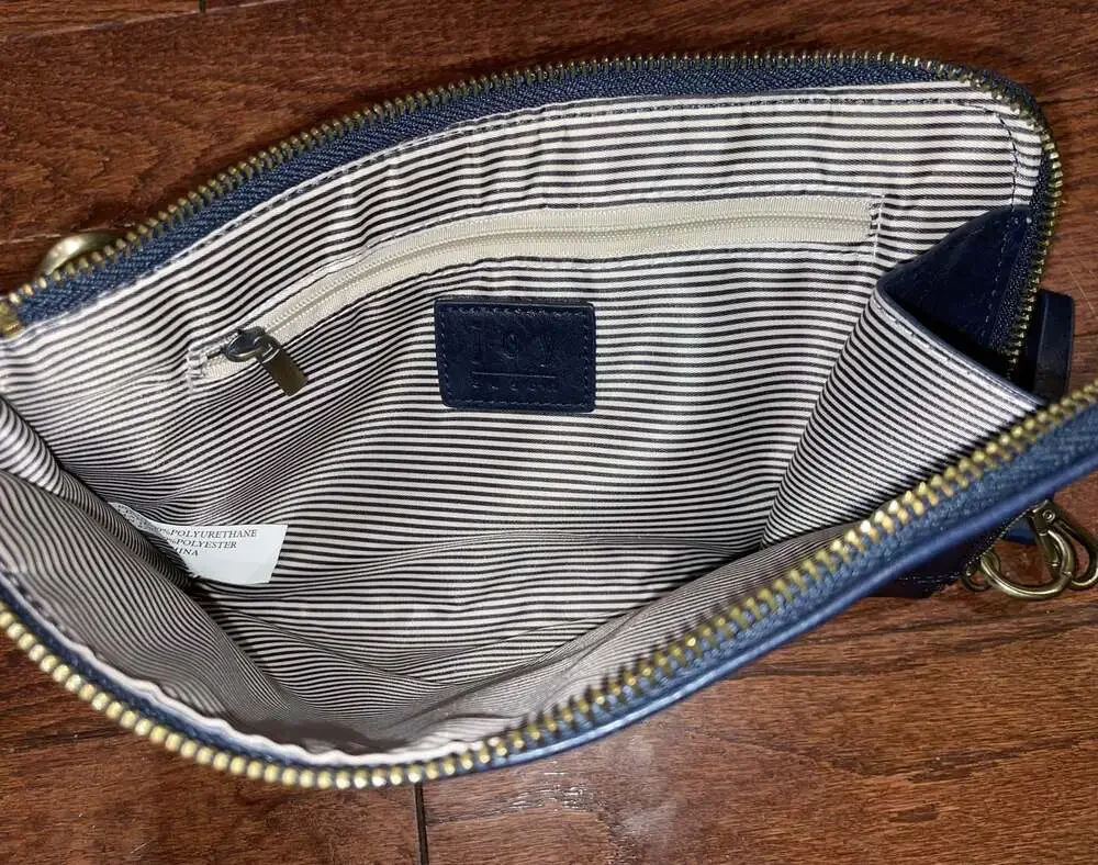 Joy Susan Navy Vegan Leather Wristlet Clutch Minimalist Everyday Bag
